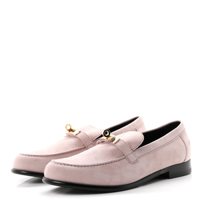 Hermes Suede Goatskin Womens Destin Loafers 38 Rose Porcelaine 4 of 9