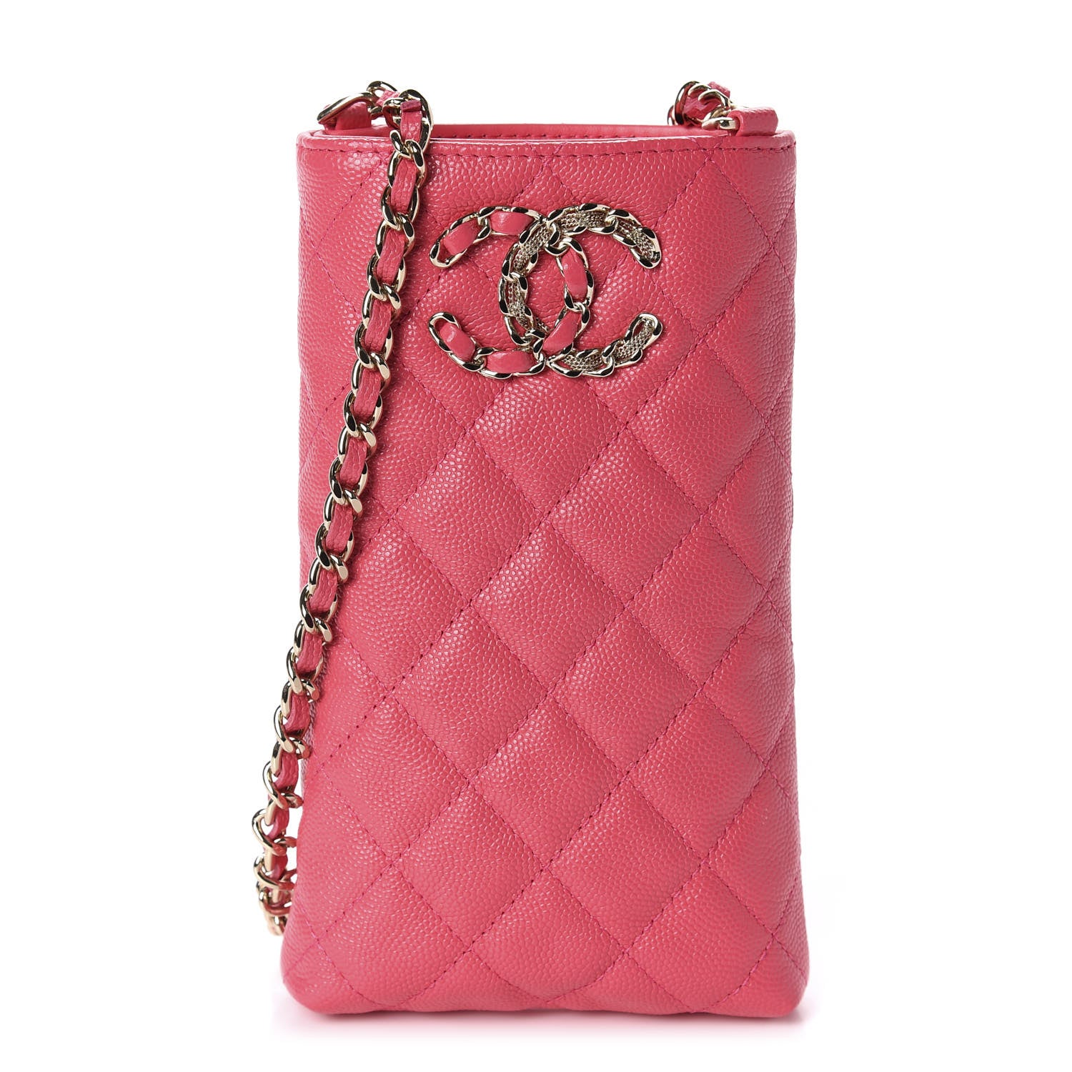 Chanel Caviar Quilted French New Wave Phone Holder With Chain Pink 1 of 11