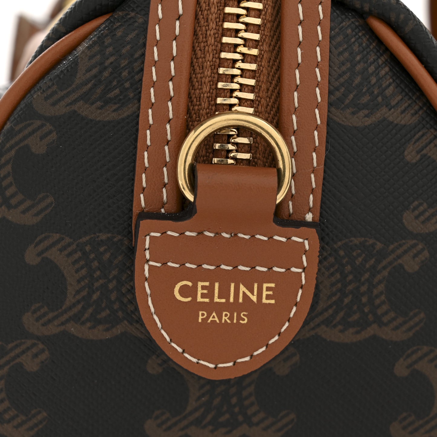 Triomphe Canvas Calfskin Small Boston Bag Tan