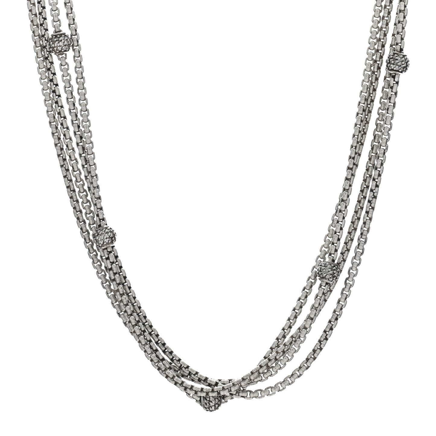Sterling Silver 18K Yellow Gold Diamond Box Chain Four Strand Necklace