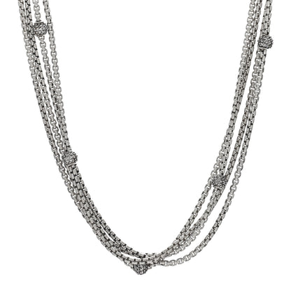 David Yurman Sterling Silver 18K Yellow Gold Diamond Box Chain Four Strand Necklace 1 of 4