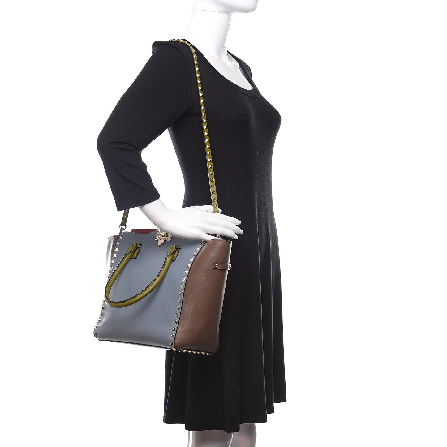 Vitello Colorblock Rockstud Double Handle Tote Multicolor