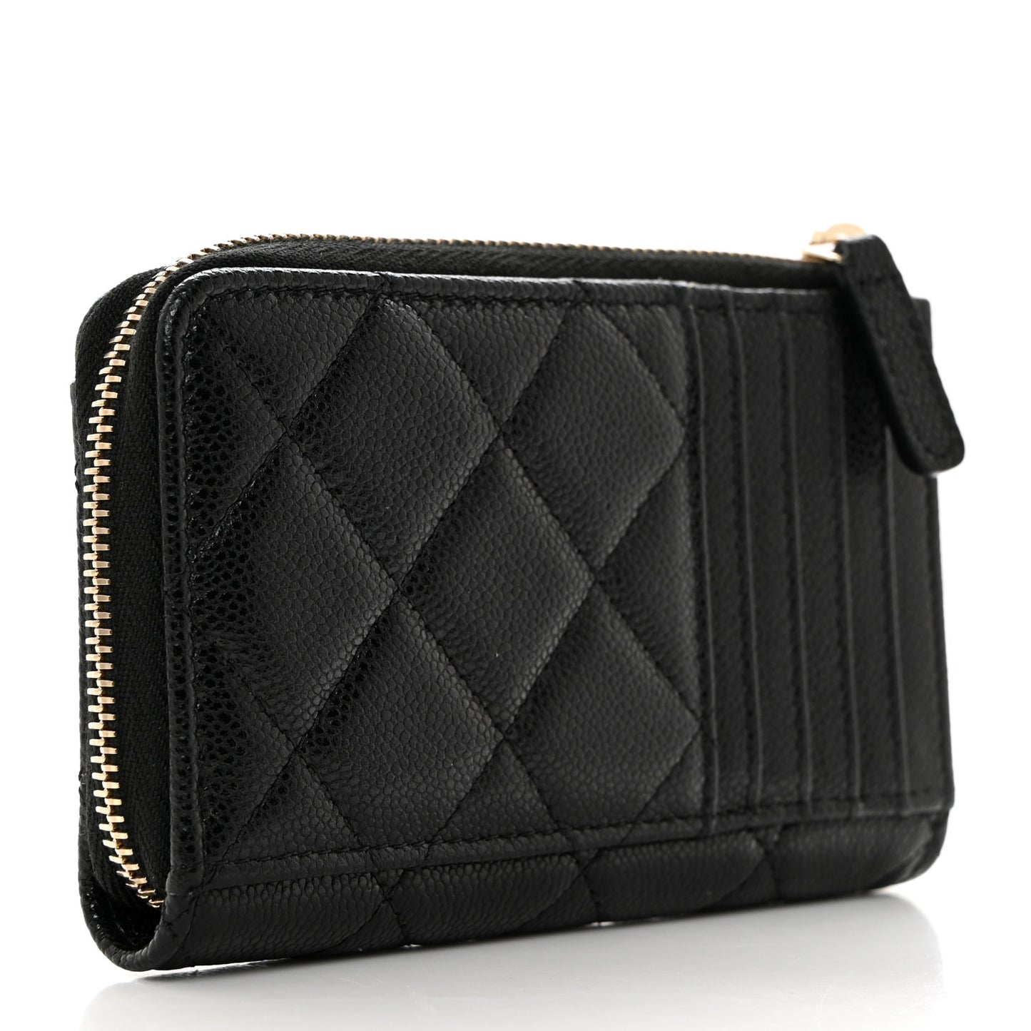 Caviar Quilted CC Zip Around Card Holder Black