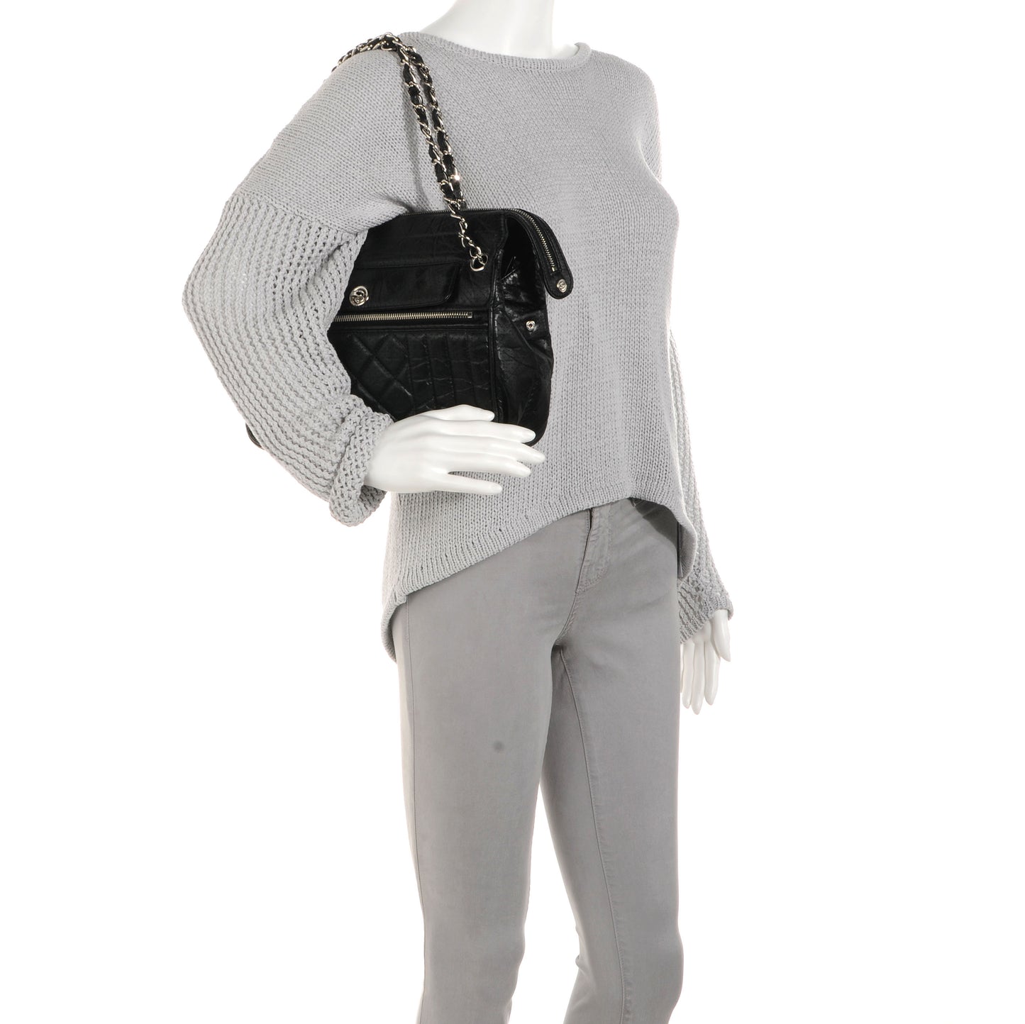 Aged Calfskin Perforated Tote Black