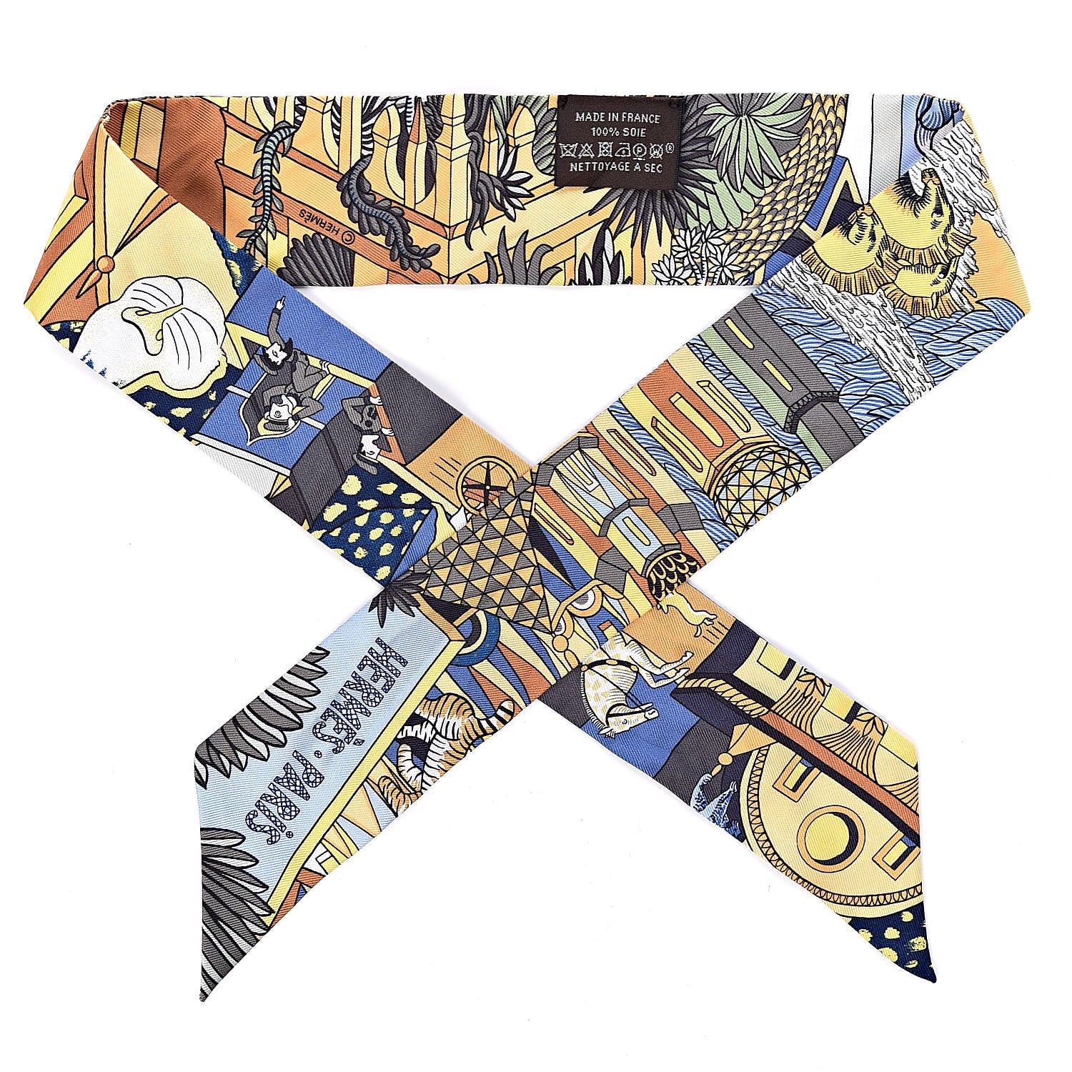 Hermes Silk Animapolis Twilly Ocre Bleu Vert 1 of 5
