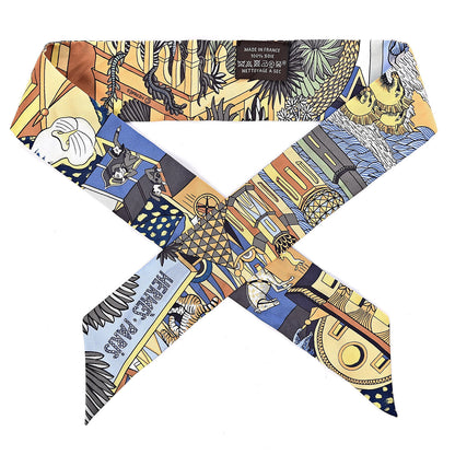 Hermes Silk Animapolis Twilly Ocre Bleu Vert 1 of 5