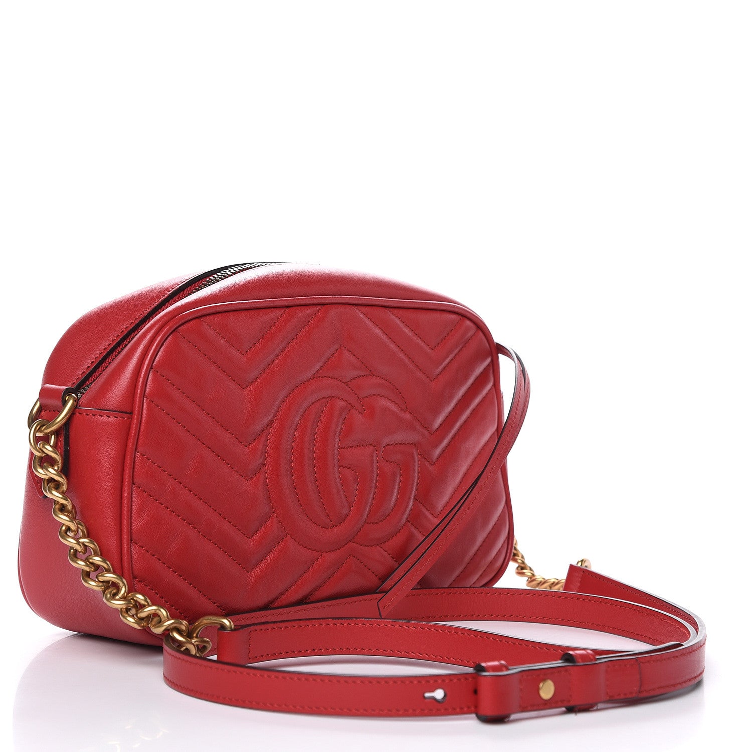 Gucci Calfskin Matelasse Small GG Marmont Chain Shoulder Bag Hibiscus Red 3 of 10