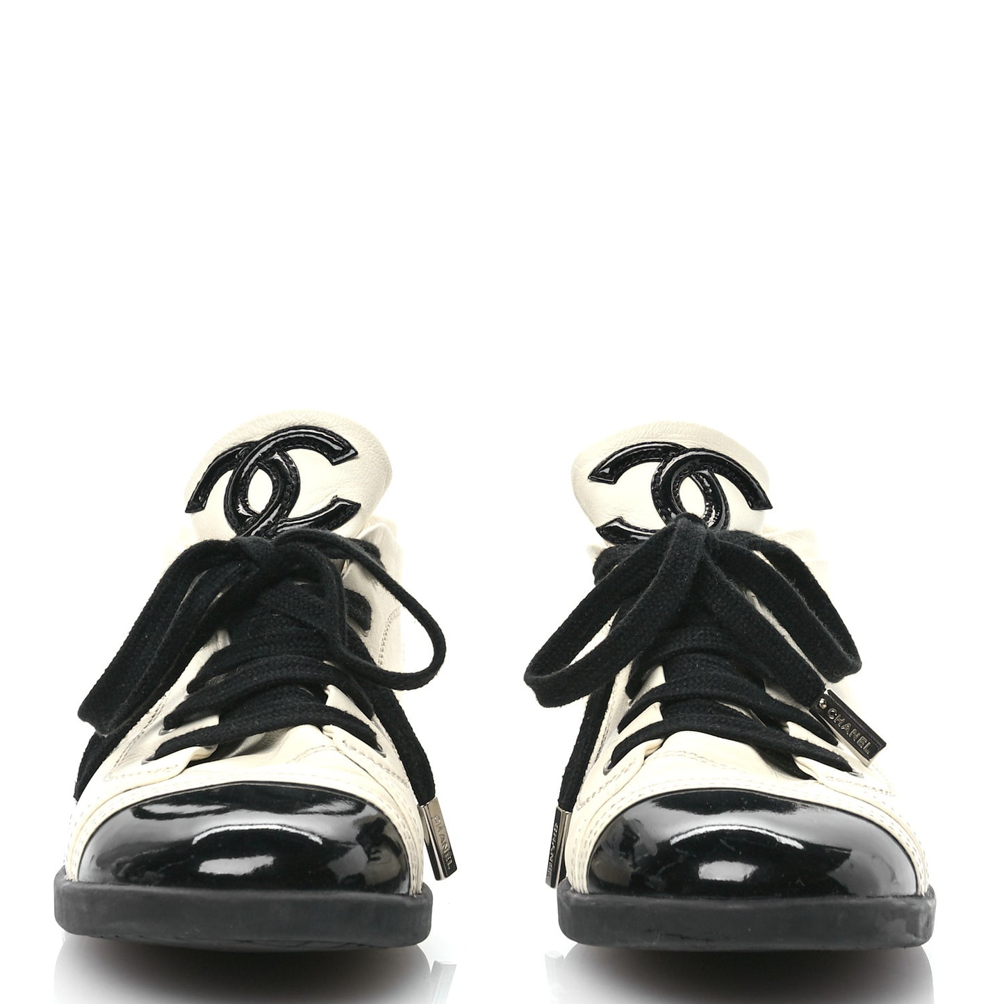 Lambskin Patent Calfskin CC Sneakers 39.5 White Black