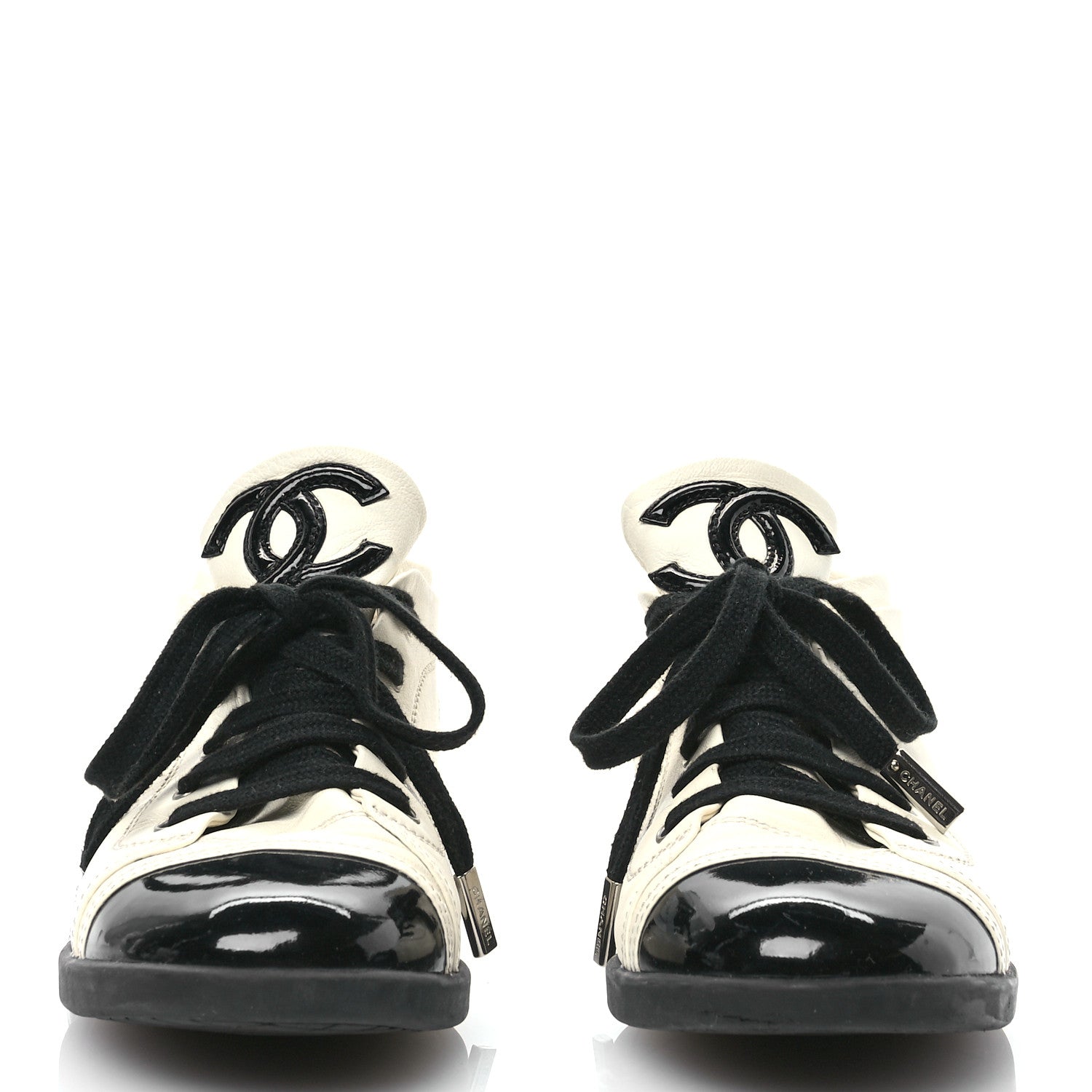 Chanel Lambskin Patent Calfskin CC Sneakers 39.5 White Black 2 of 10