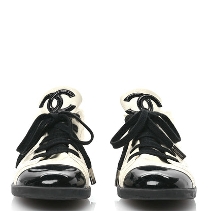 Chanel Lambskin Patent Calfskin CC Sneakers 39.5 White Black 2 of 10