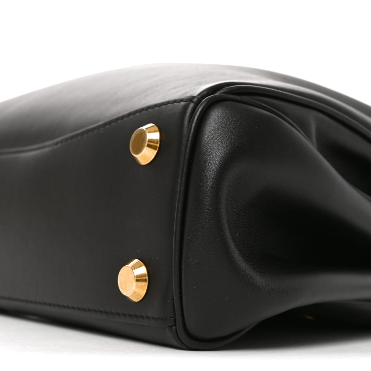 Natural Smooth Calfskin Medium Rodeo Top Handle Handbag Black