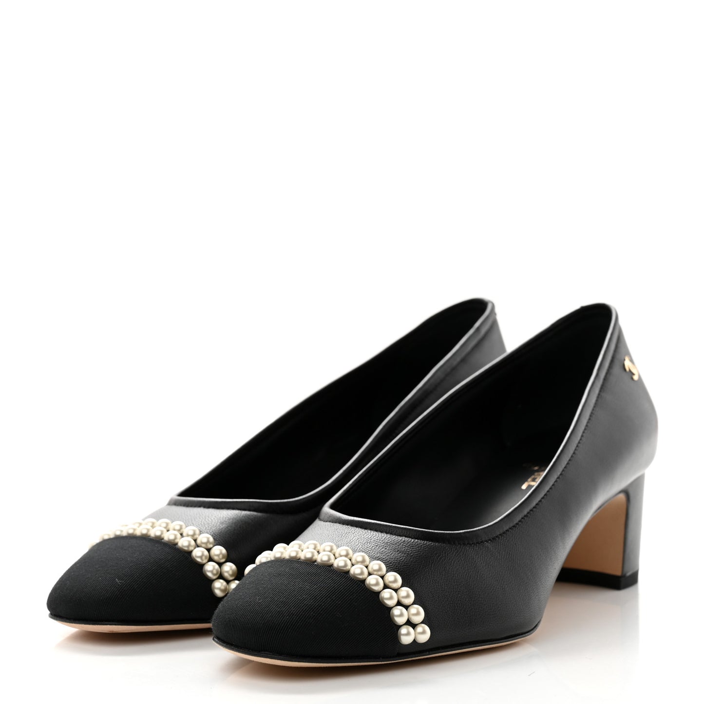 Lambskin Grosgrain Pearl Cap Toe CC Pumps 37 Black