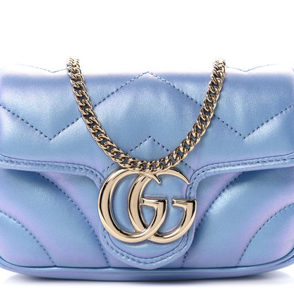 Gucci Iridescent Nappa Chevron Matelasse Super Mini GG Marmont Shoulder Bag Mindful Azure 8 of 11