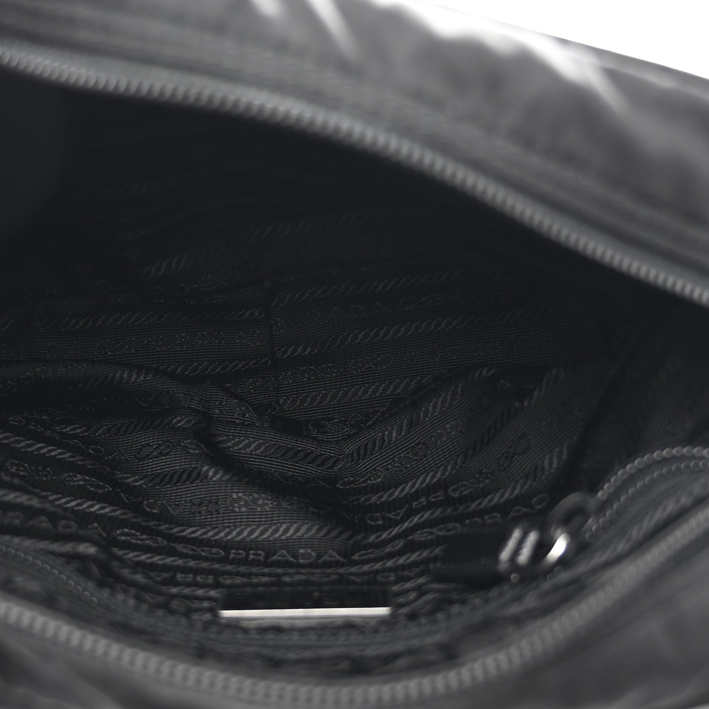 Re-Nylon Vela Saffiano Pocket Double Zip Shoulder Bag Black