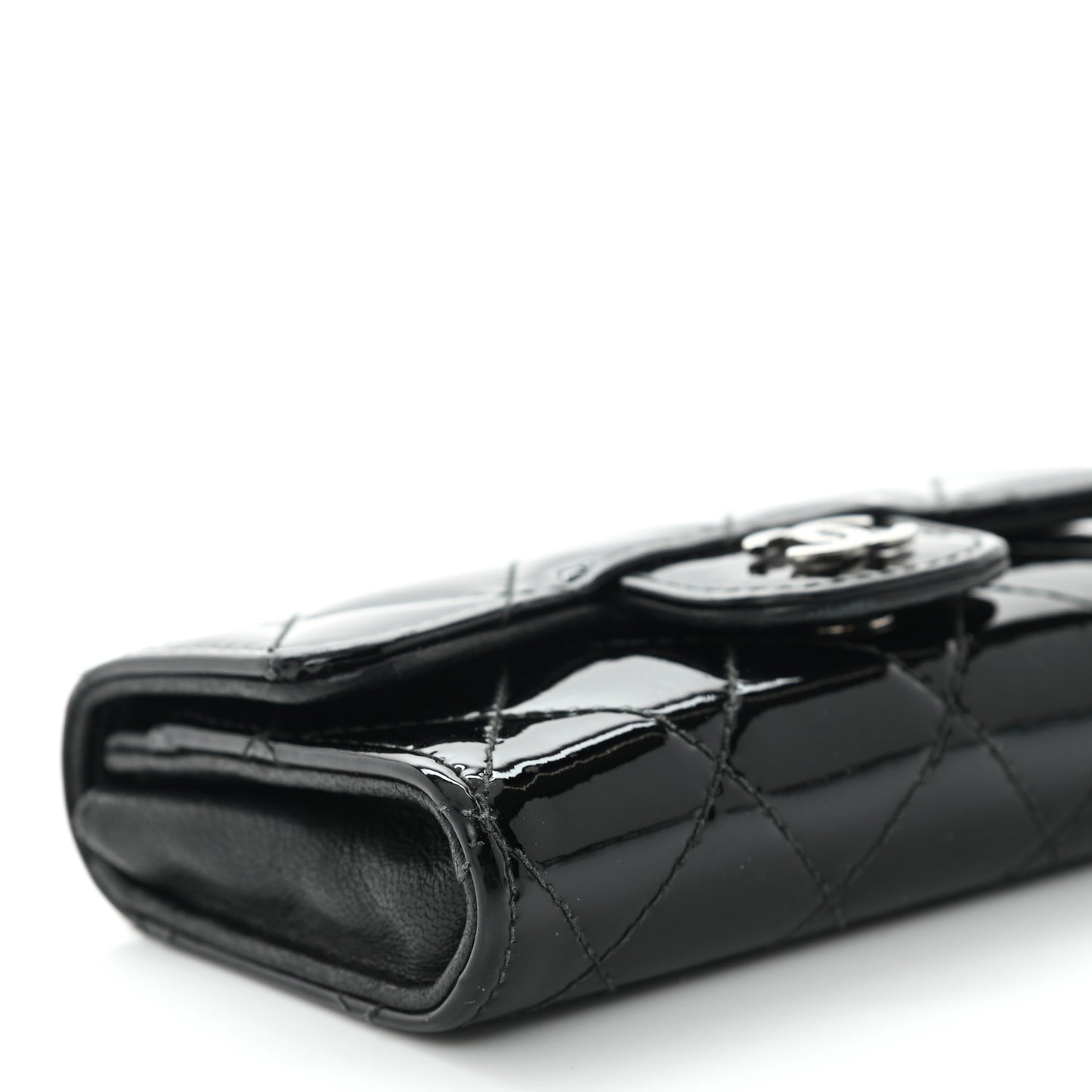 Patent Quilted Flap Card Holder Black