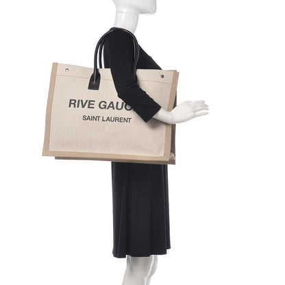 Saint Laurent Linen Calfskin Rive Gauche Tote Optic White 2 of 9