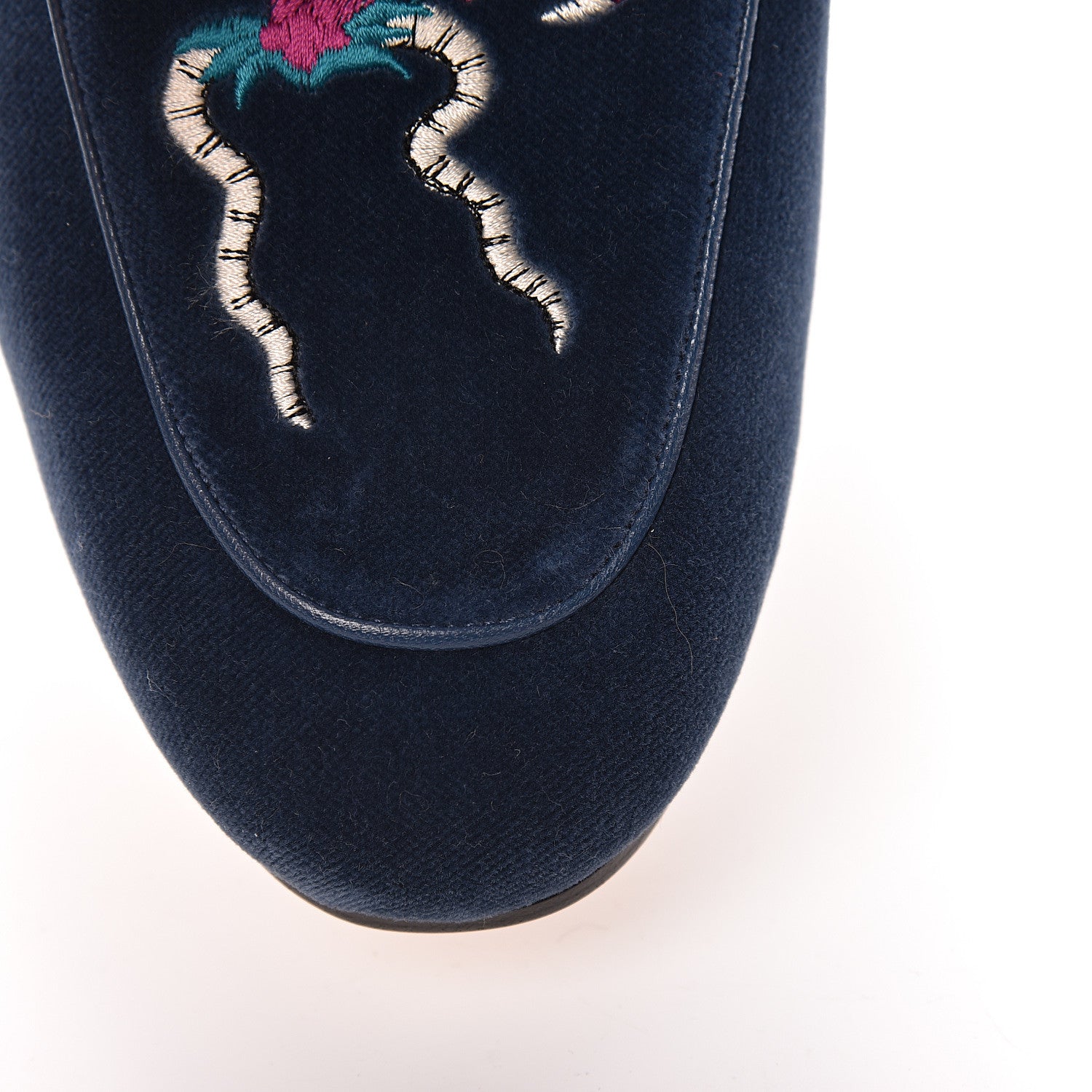 Gucci Velvet Fur Dragon Embroidered Mens Princetown Slippers 8 Zaffre Dark Zaffre 10 of 11