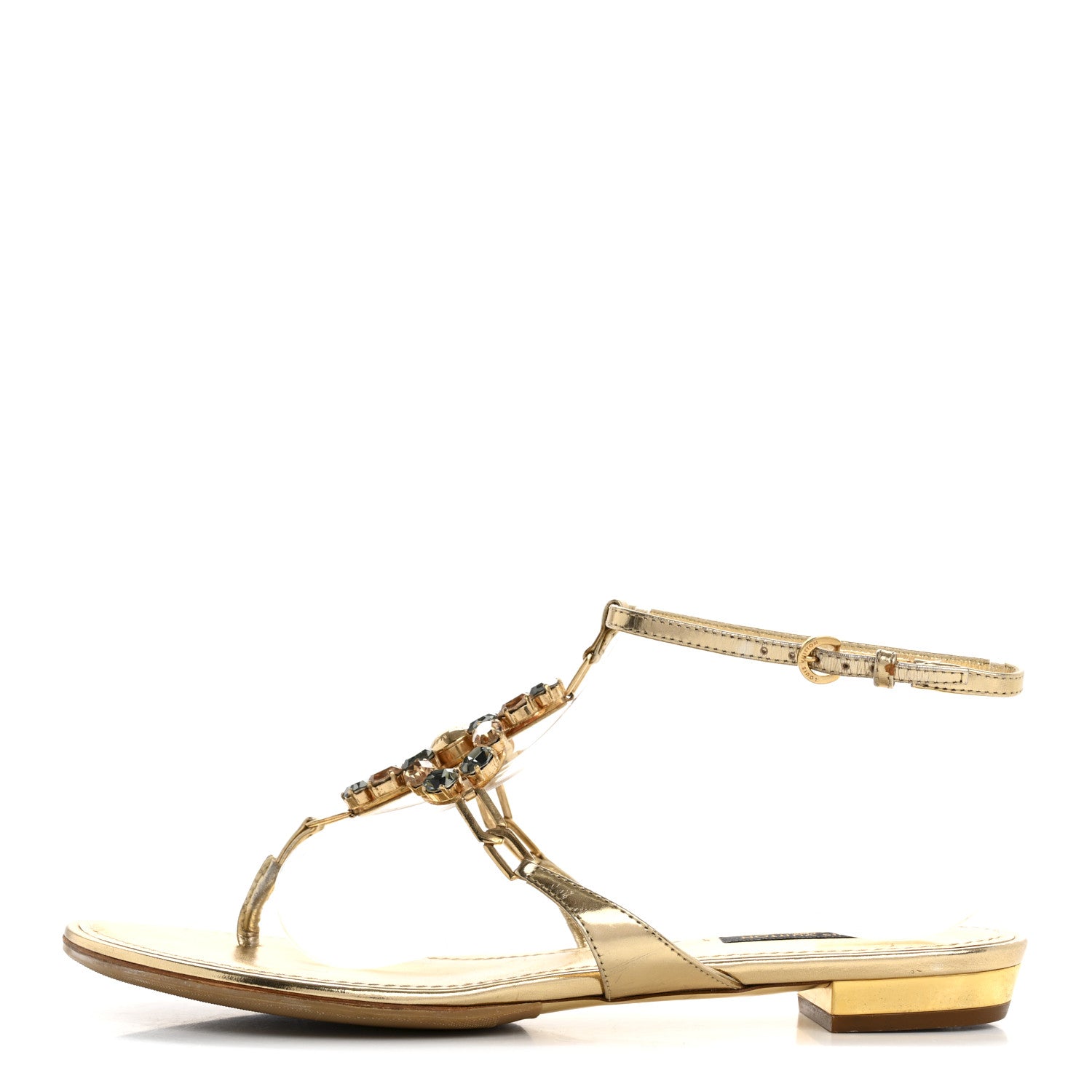 Louis Vuitton Metallic Calfskin Crystal Flower Thong Flat Sandals 37.5 Gold 1 of 14
