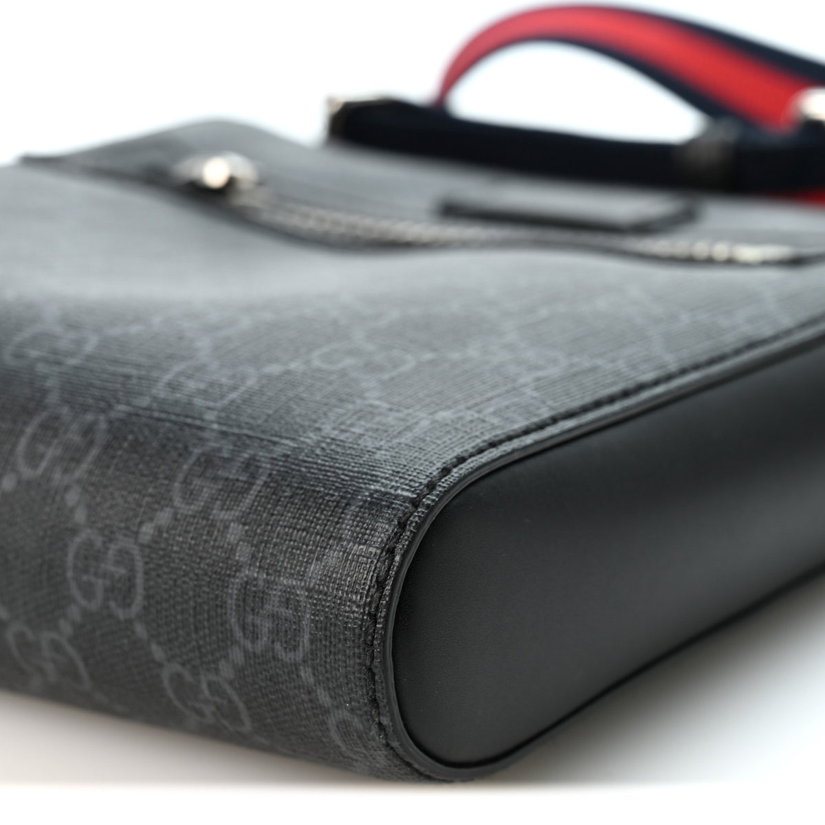Gucci GG Supreme Monogram Web Small Flat Messenger Bag Black Grey 10 of 10