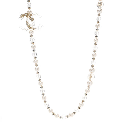 Chanel Resin Pearl Crystal CC Necklace Pearly White Transparent Gold 1 of 4
