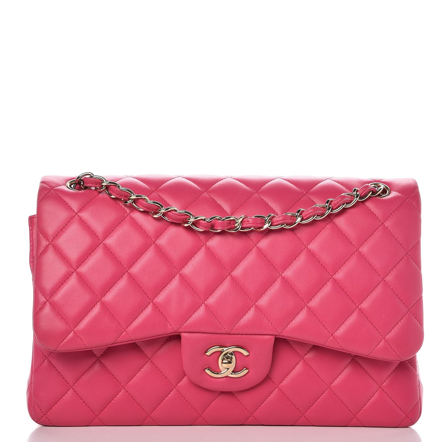 Lambskin Quilted Jumbo Double Flap Fuchsia