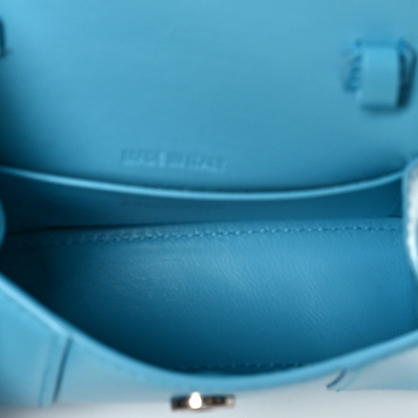 Shiny Box Calfskin Tonal B Hourglass Top Handle Bag Mini Azur