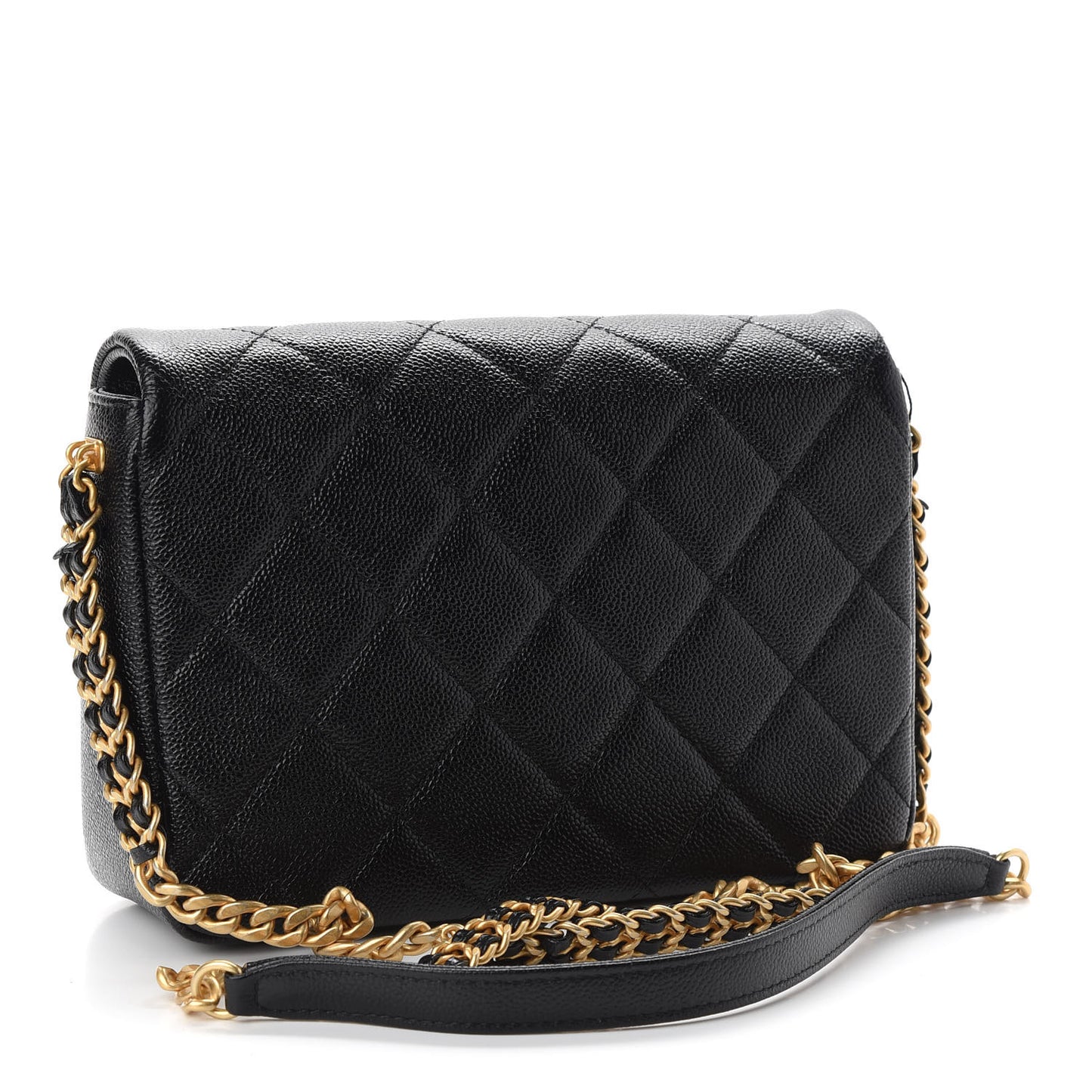 Shiny Caviar Quilted Small Chain Melody Flap Black