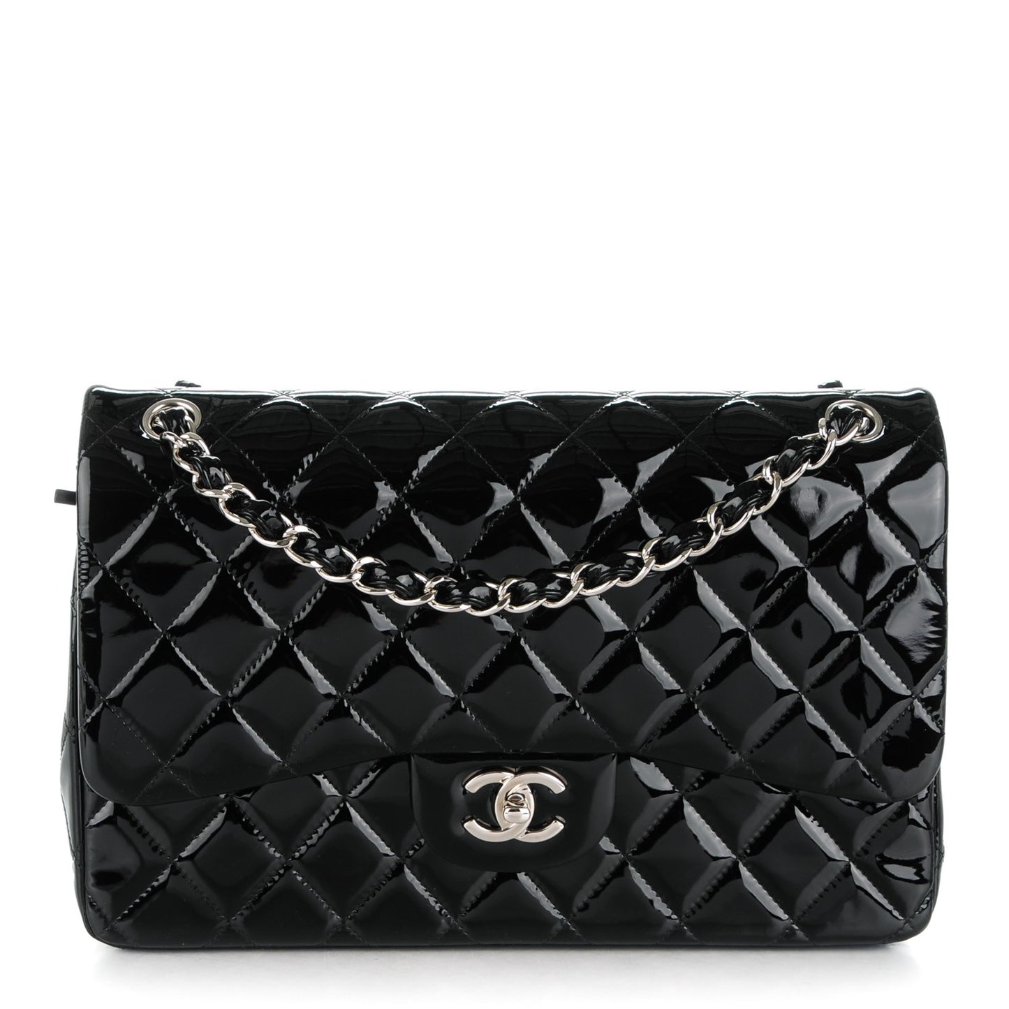 Patent Quilted Jumbo Double Flap Black