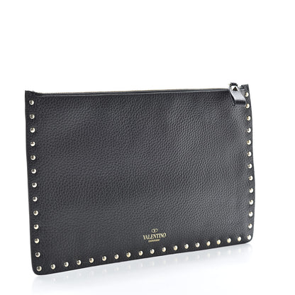 Valentino Garavani Pebbled Calfskin Large Rockstud Zip Pouch Black 3 of 7