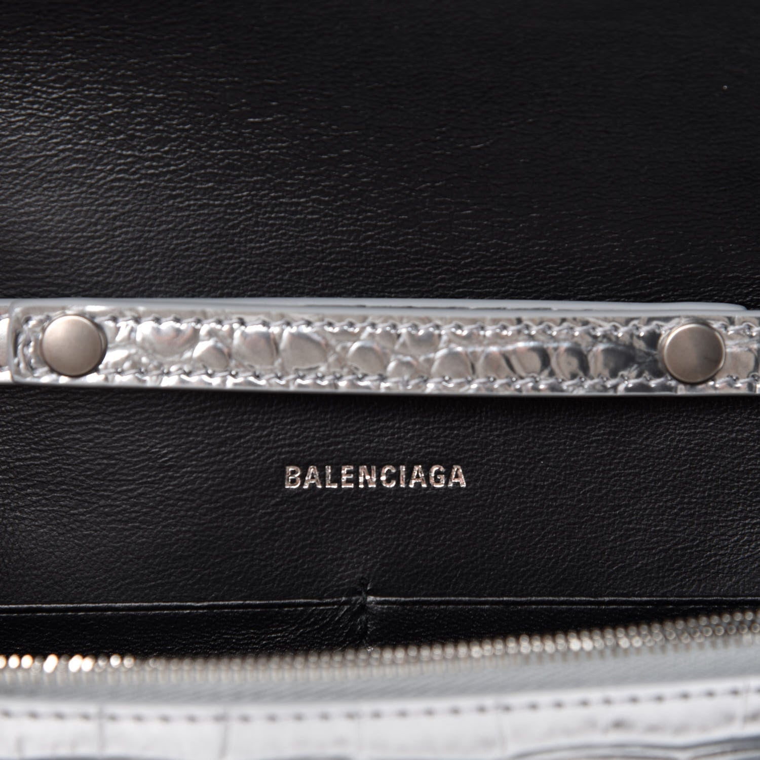 Balenciaga Metallic Calfskin Crocodile Embossed Hourglass Chain Bag Silver 10 of 11