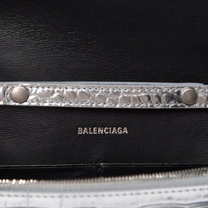 Balenciaga Metallic Calfskin Crocodile Embossed Hourglass Chain Bag Silver 10 of 11