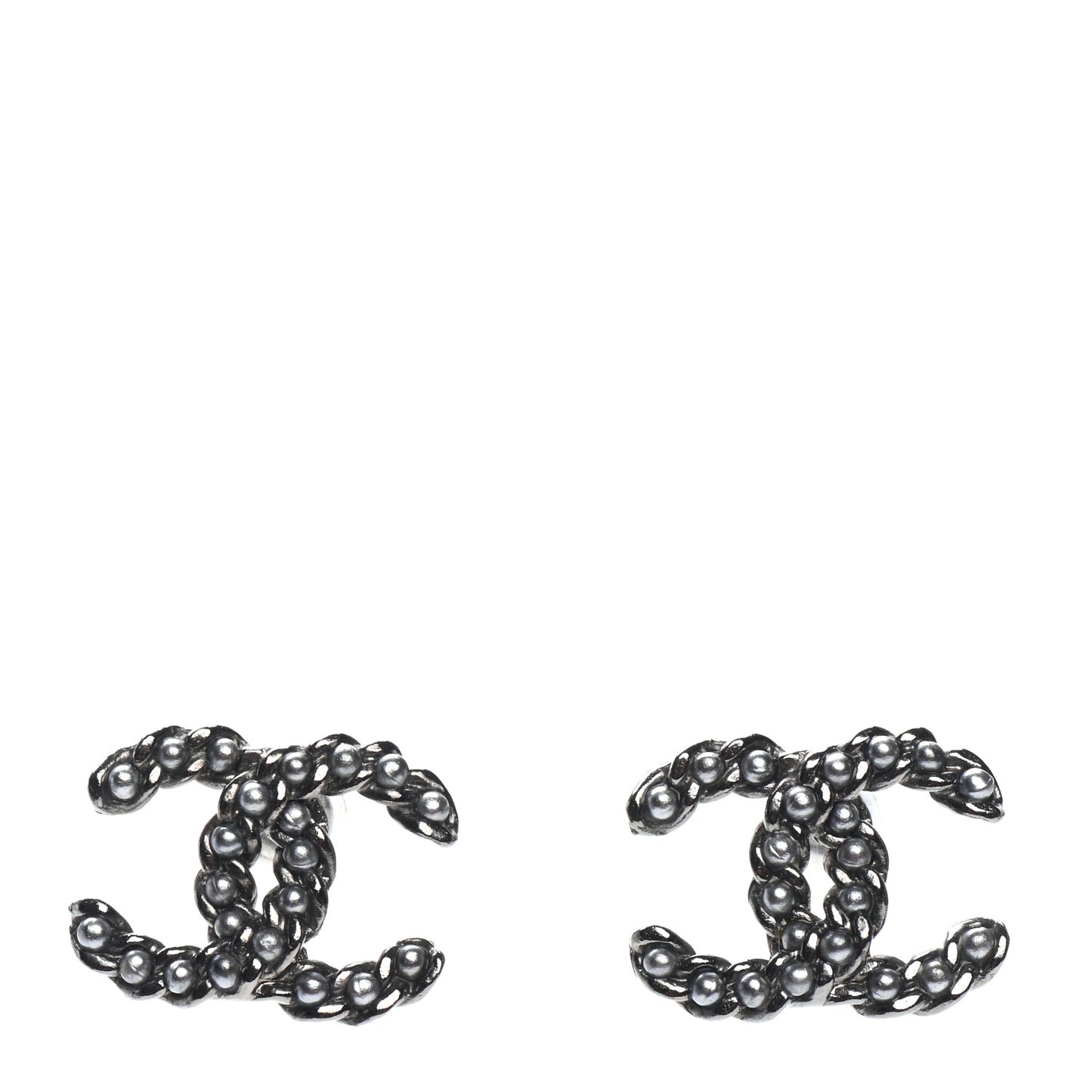 Pearl Crystal CC Earrings Ruthenium
