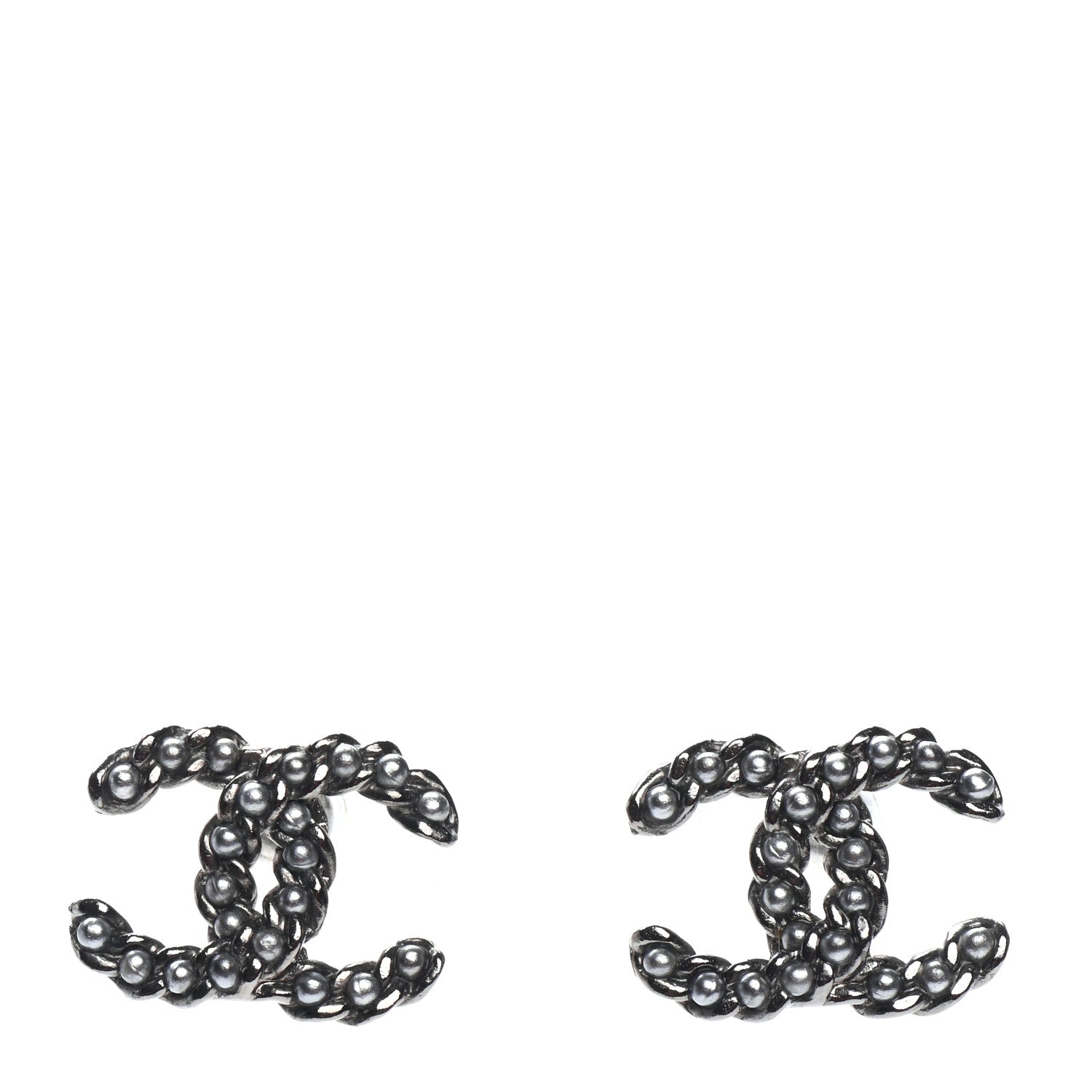 Chanel Pearl Crystal CC Earrings Ruthenium 1 of 4