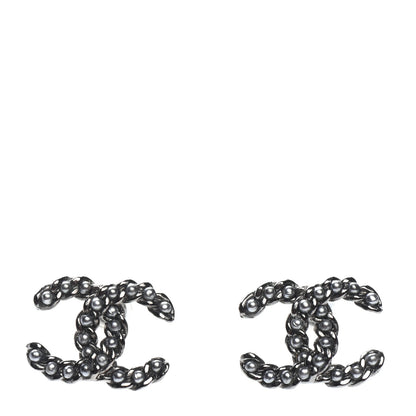 Chanel Pearl Crystal CC Earrings Ruthenium 1 of 4