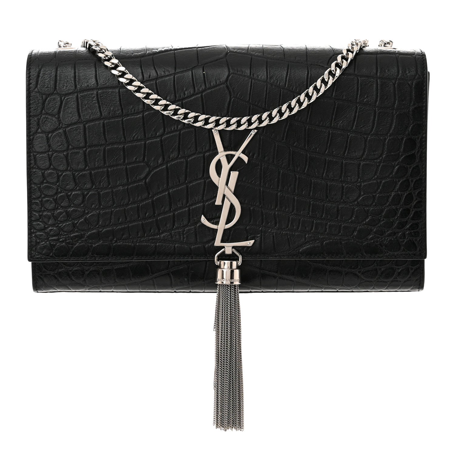 Saint Laurent Calfskin Crocodile Embossed Medium Classic Monogram Kate Tassel Satchel Sunset Black 1 of 10