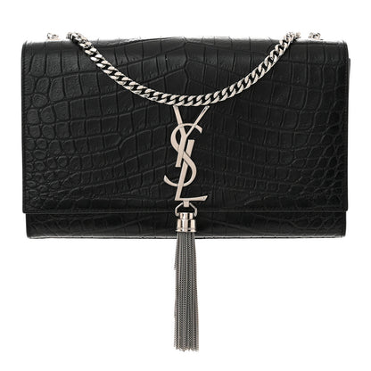 Saint Laurent Calfskin Crocodile Embossed Medium Classic Monogram Kate Tassel Satchel Sunset Black 1 of 10