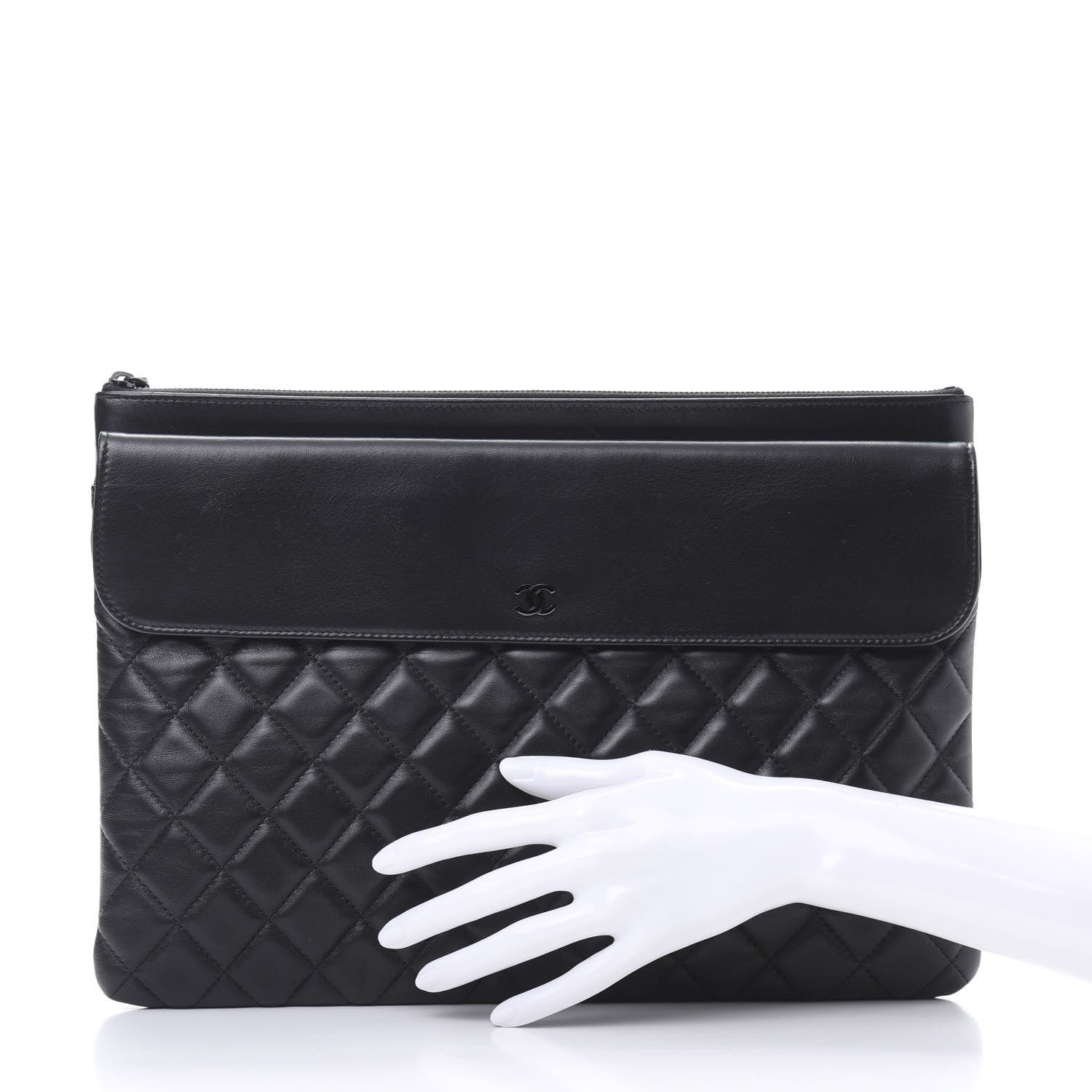 Chanel Lambskin Quilted Large Flap Cosmetic Case Black 2 of 8