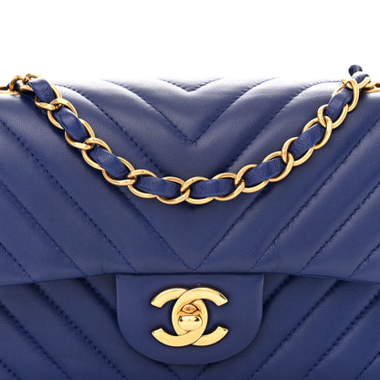 Chanel Lambskin Chevron Quilted Mini Rectangular Flap Dark Blue 8 of 14