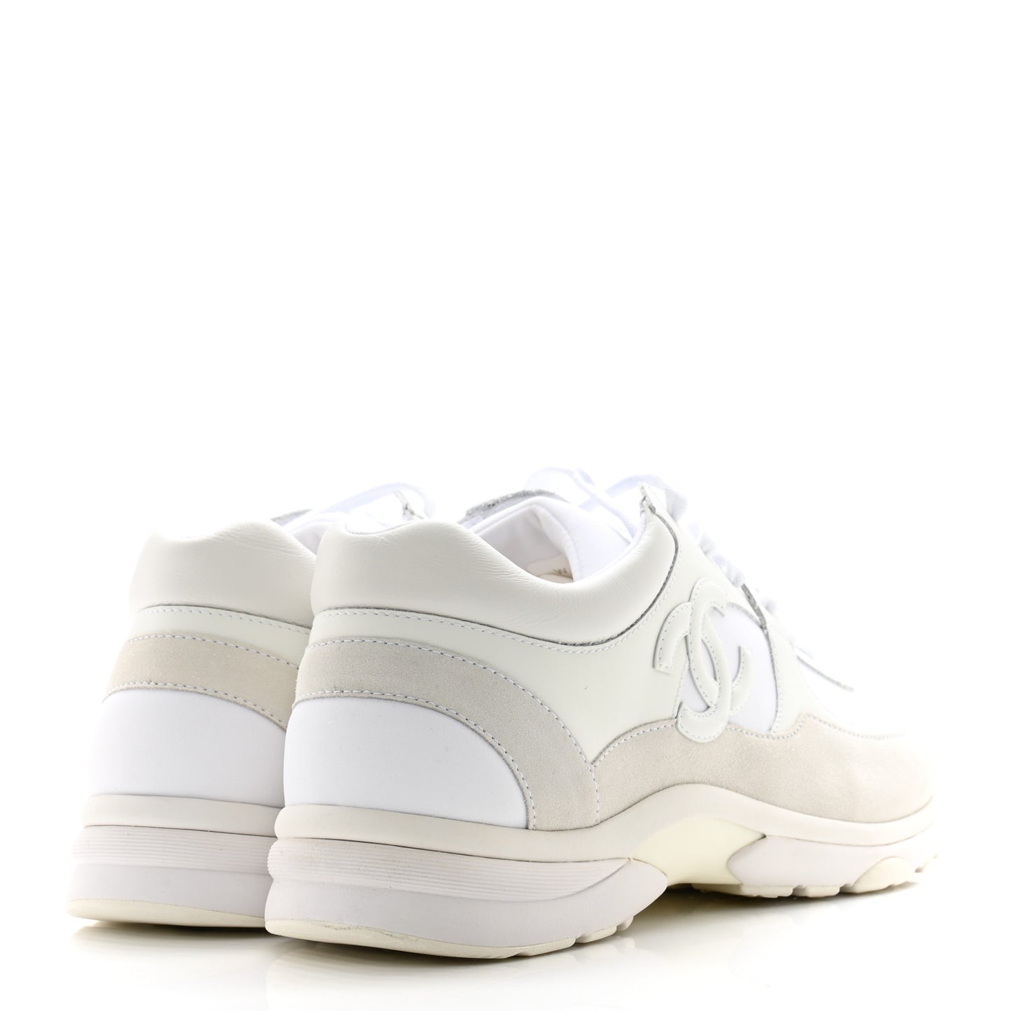 Suede Calfskin Fabric Mens CC Sneakers 45 White