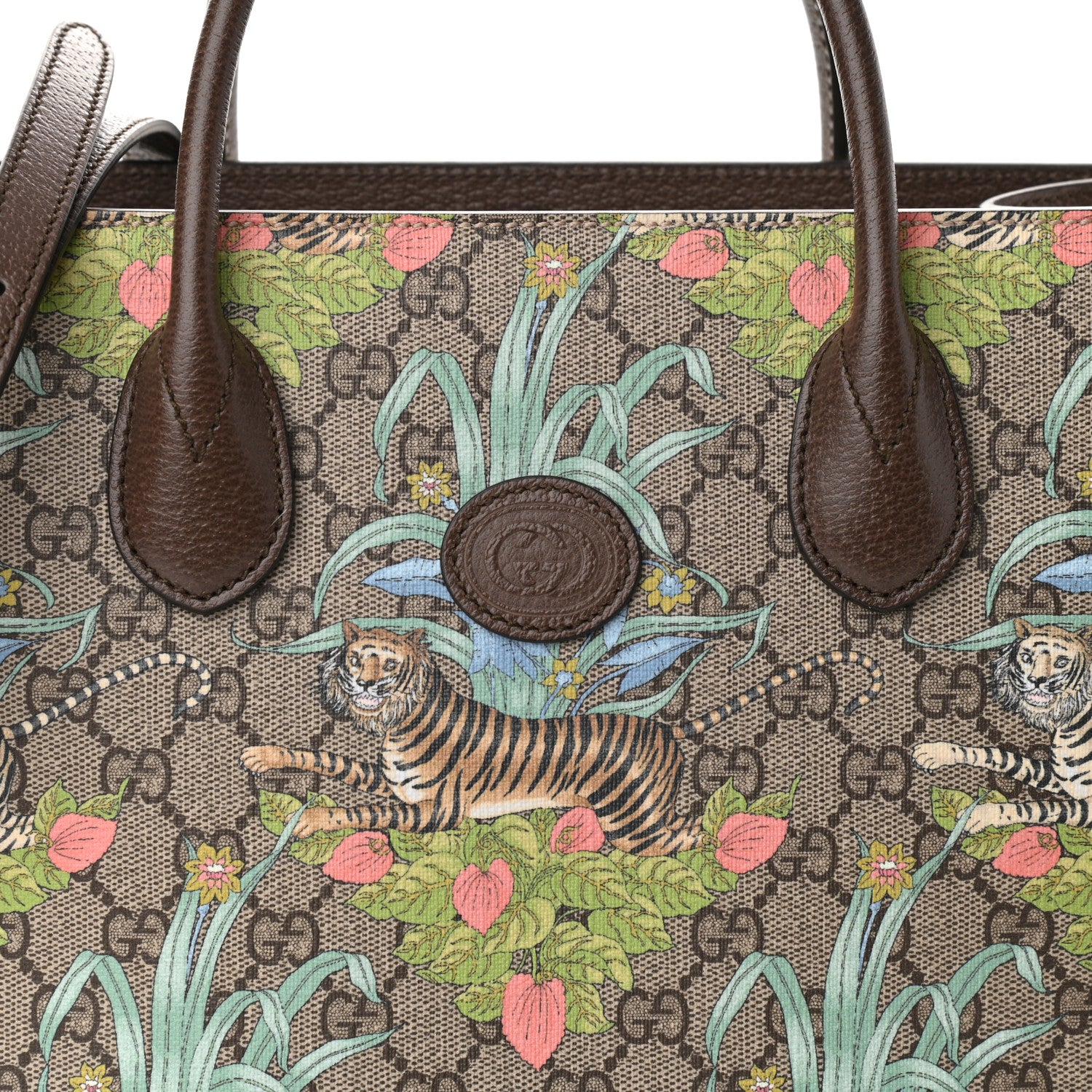 Gucci GG Supreme Monogram Tiger Savanah Textured Dollar Calfskin Small Retro Interlocking G Tote Bag Beige Ebony Multicolor New Acero 8 of 10