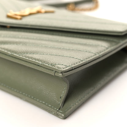 Saint Laurent Grain De Poudre Matelasse Chevron Monogram Envelope Chain Wallet Pistache 9 of 9