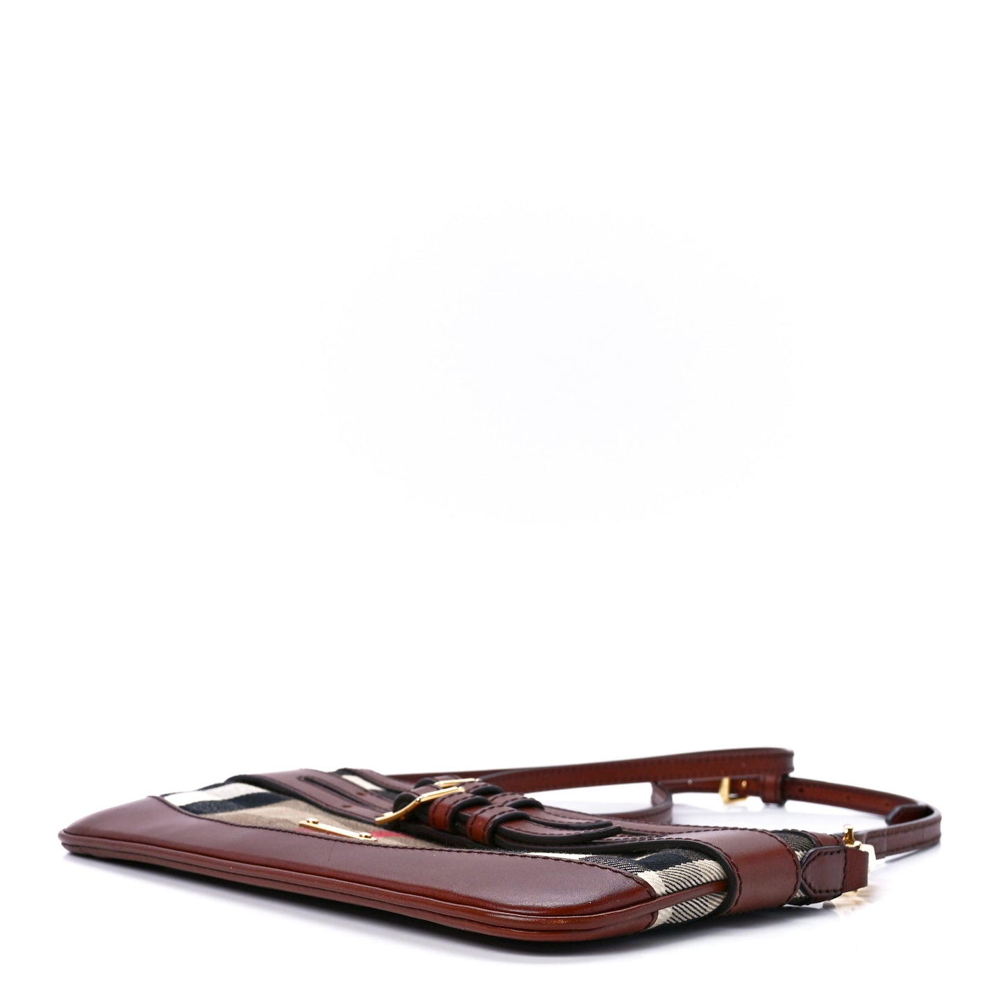 House Check Bridle Calfskin Peyton Crossbody Dark Tan