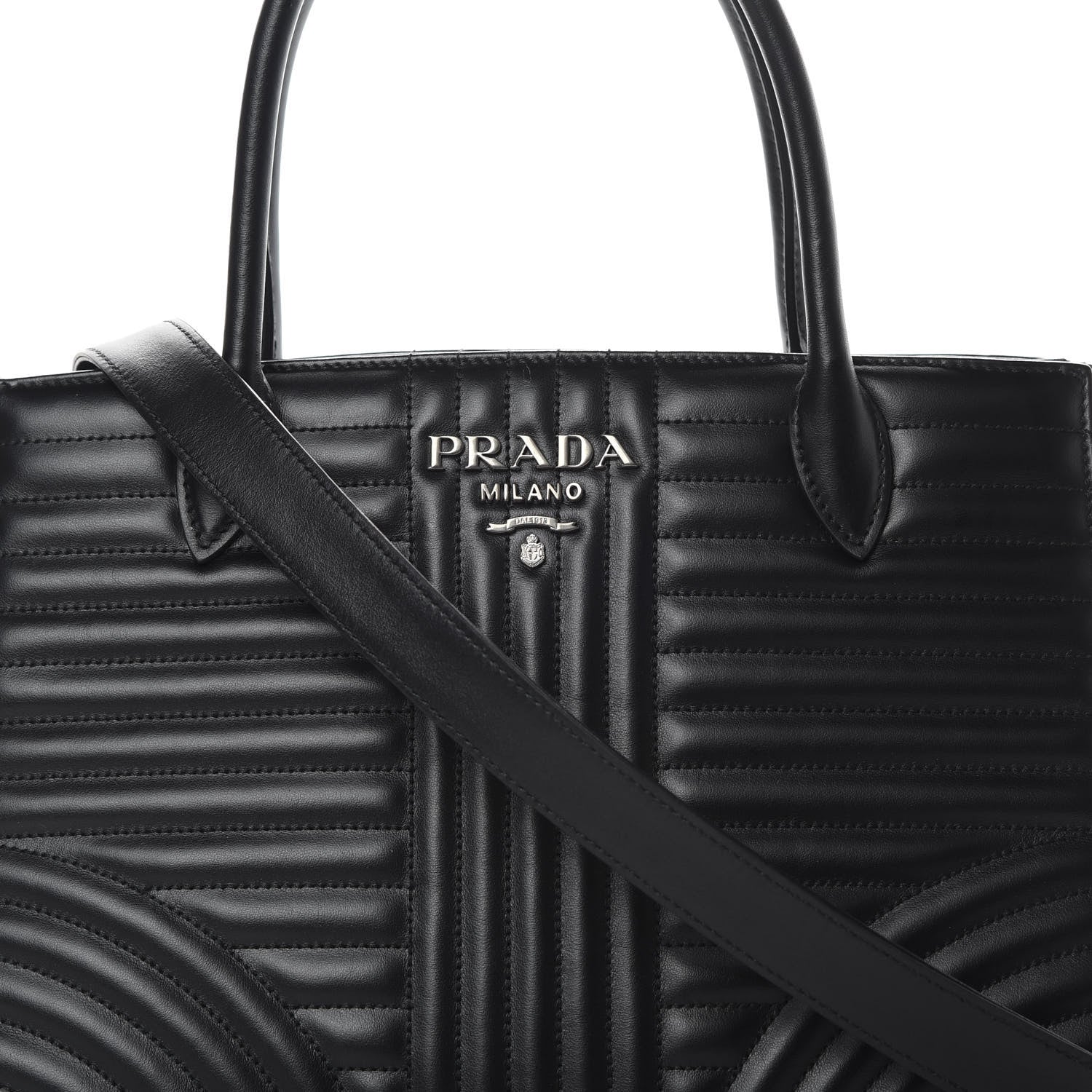 Prada Soft Calfskin Impunture Diagramme Tote Black 8 of 12