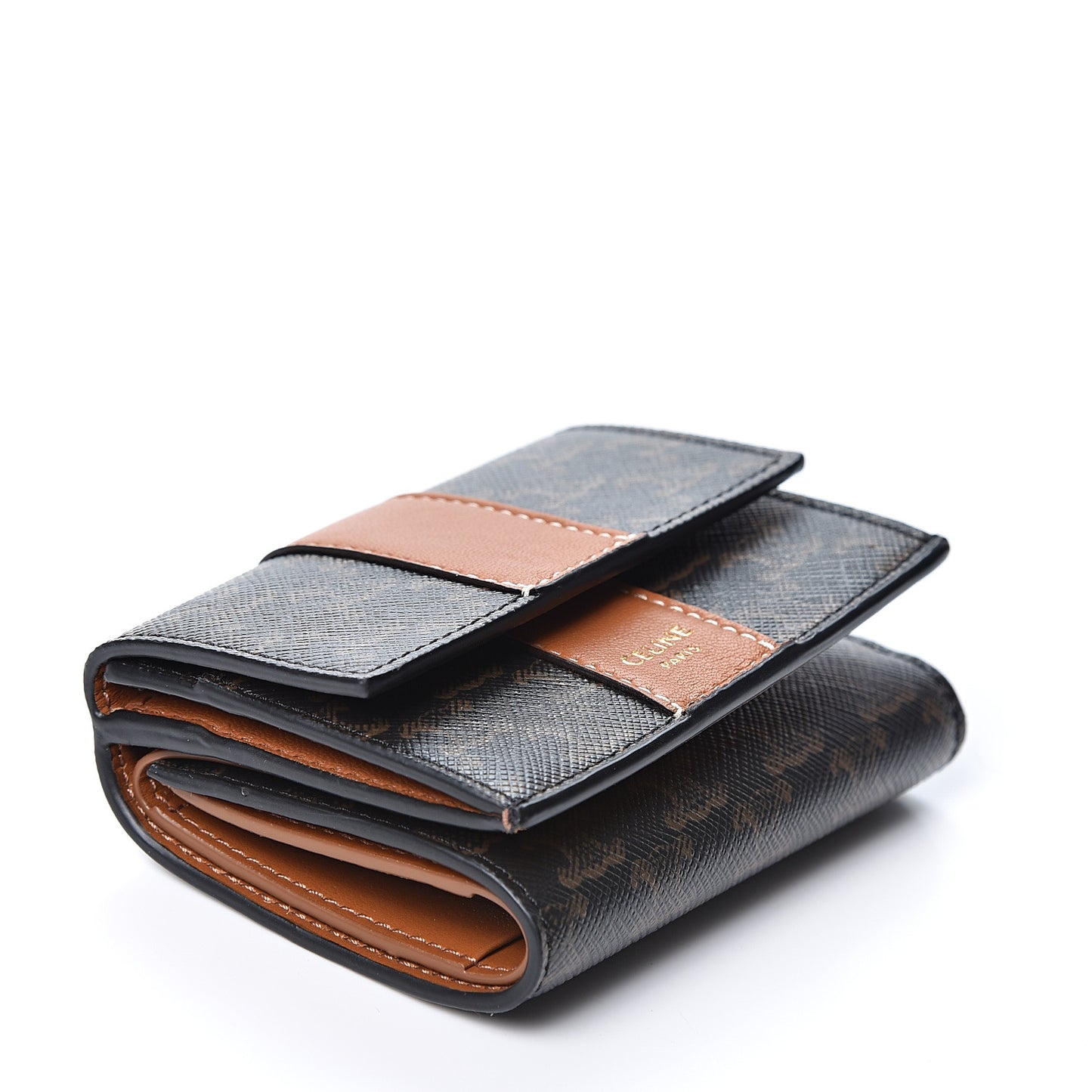 Canvas Triomphe Lambskin Folded Compact Wallet Tan