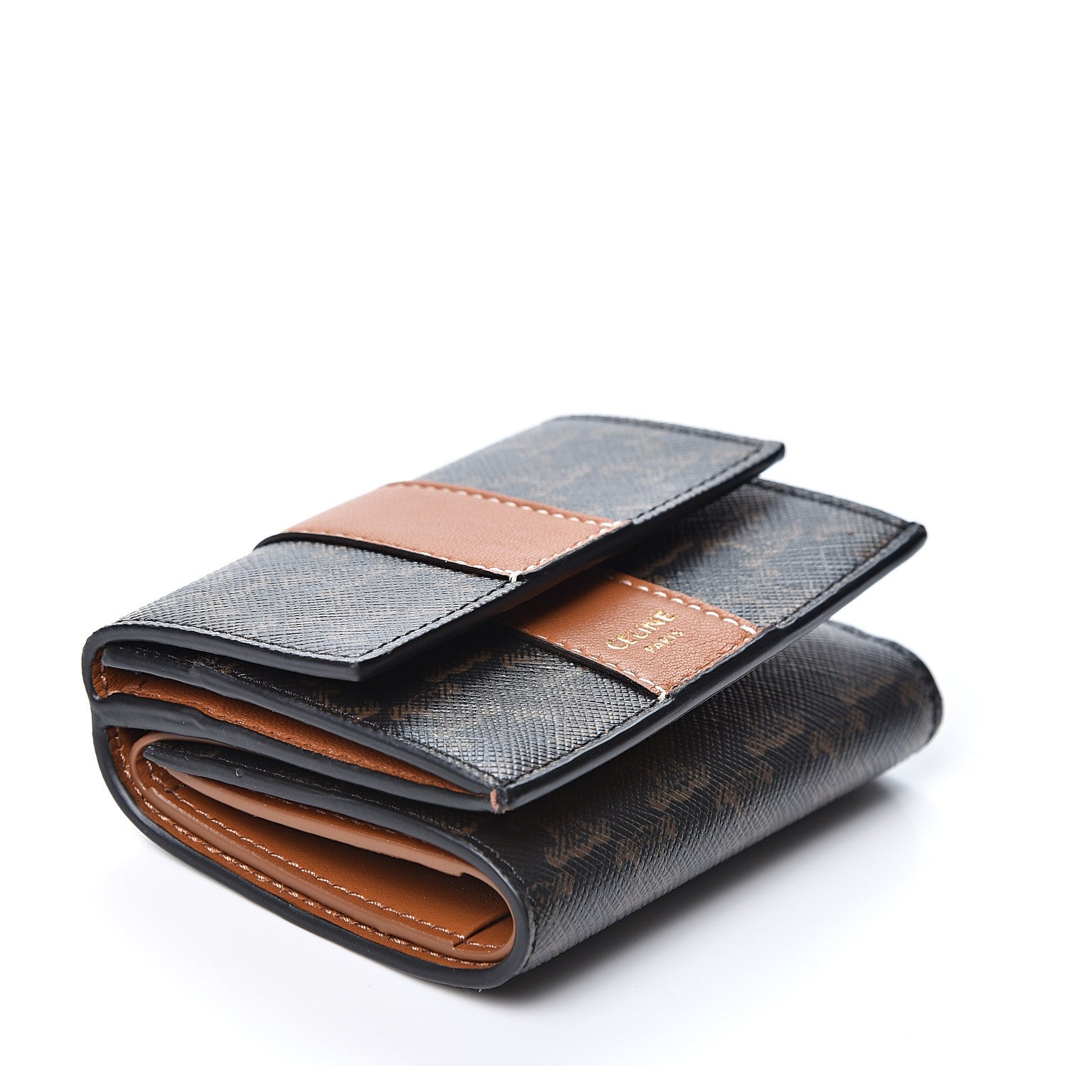 Celine Canvas Triomphe Lambskin Folded Compact Wallet Tan 3 of 11