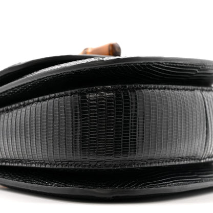 Gucci Sequin Lizard Embossed GG Mini Bamboo 1947 Top Handle Chain Bag Black White 9 of 12