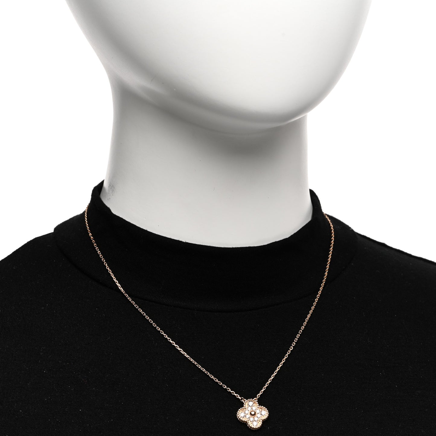 18K Rose Gold Diamond Vintage Alhambra Pendant Necklace