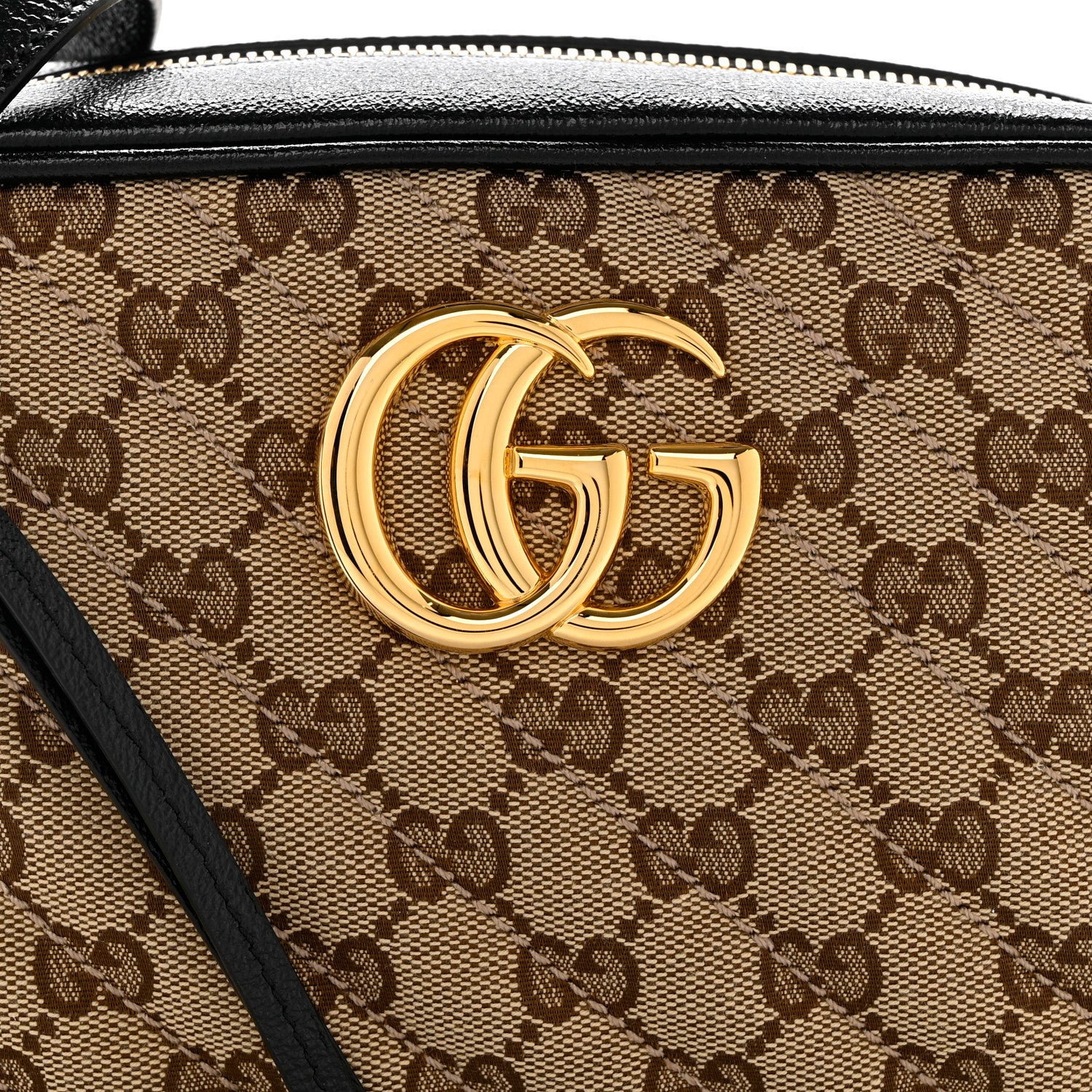 Gucci Monogram Matelasse Diagonal Small GG Marmont Chain Shoulder Bag Beige Black 8 of 10