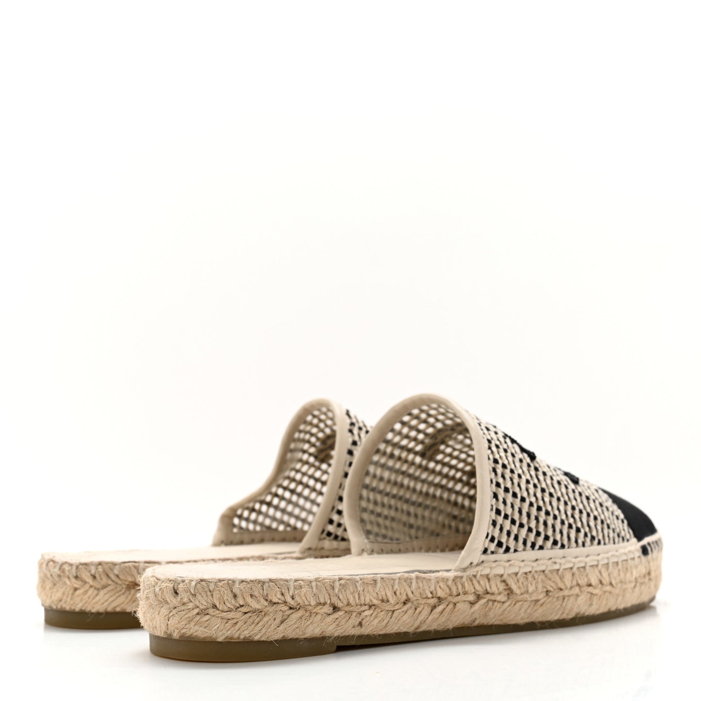 Mesh Grosgrain CC Espadrilles Mule 40 Beige Black