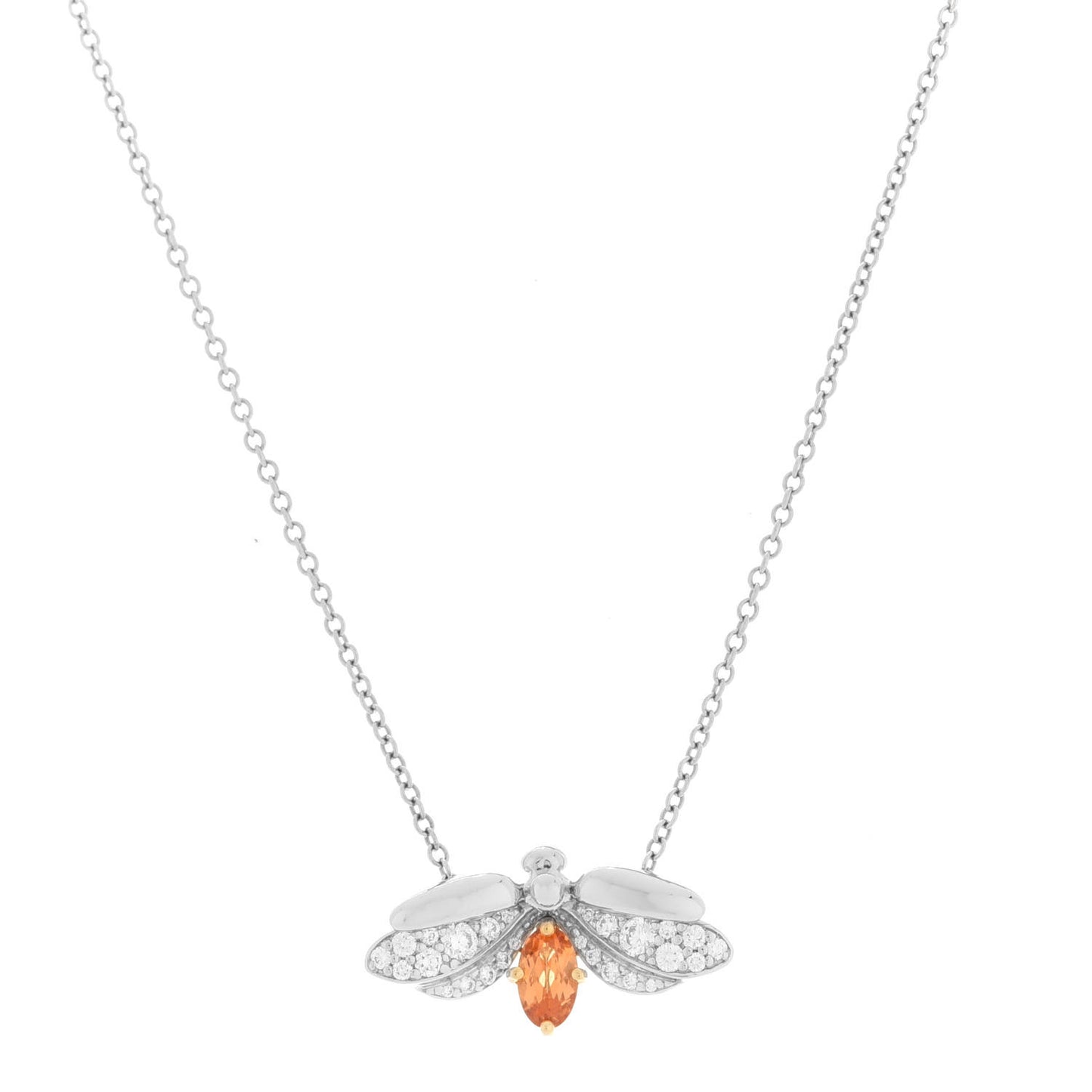 Platinum 18K Yellow Gold Diamond Spessartine Paper Flowers Firefly Pendant Necklace